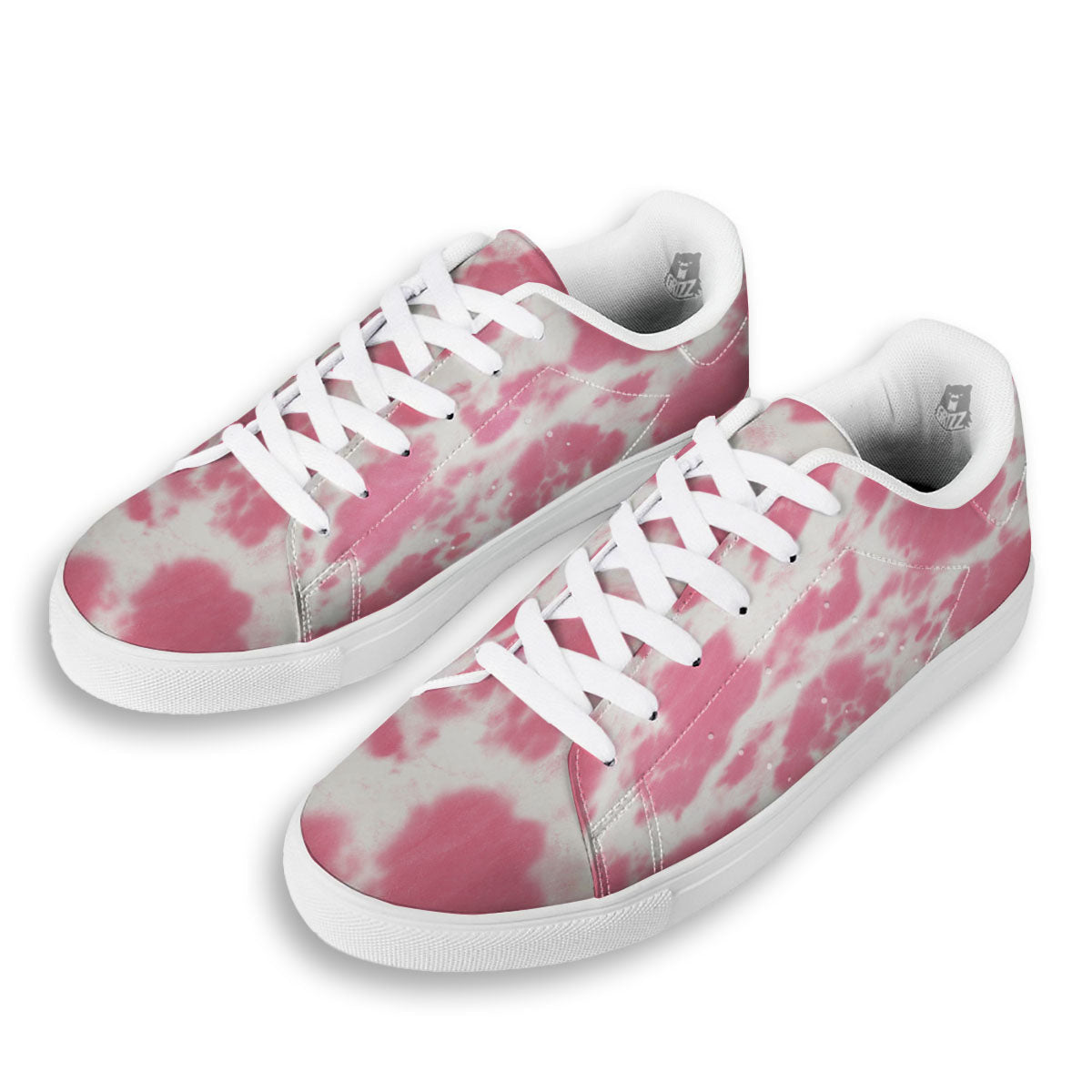 Pink Pastel And White Cow Print White Low Top Sneakers-grizzshop