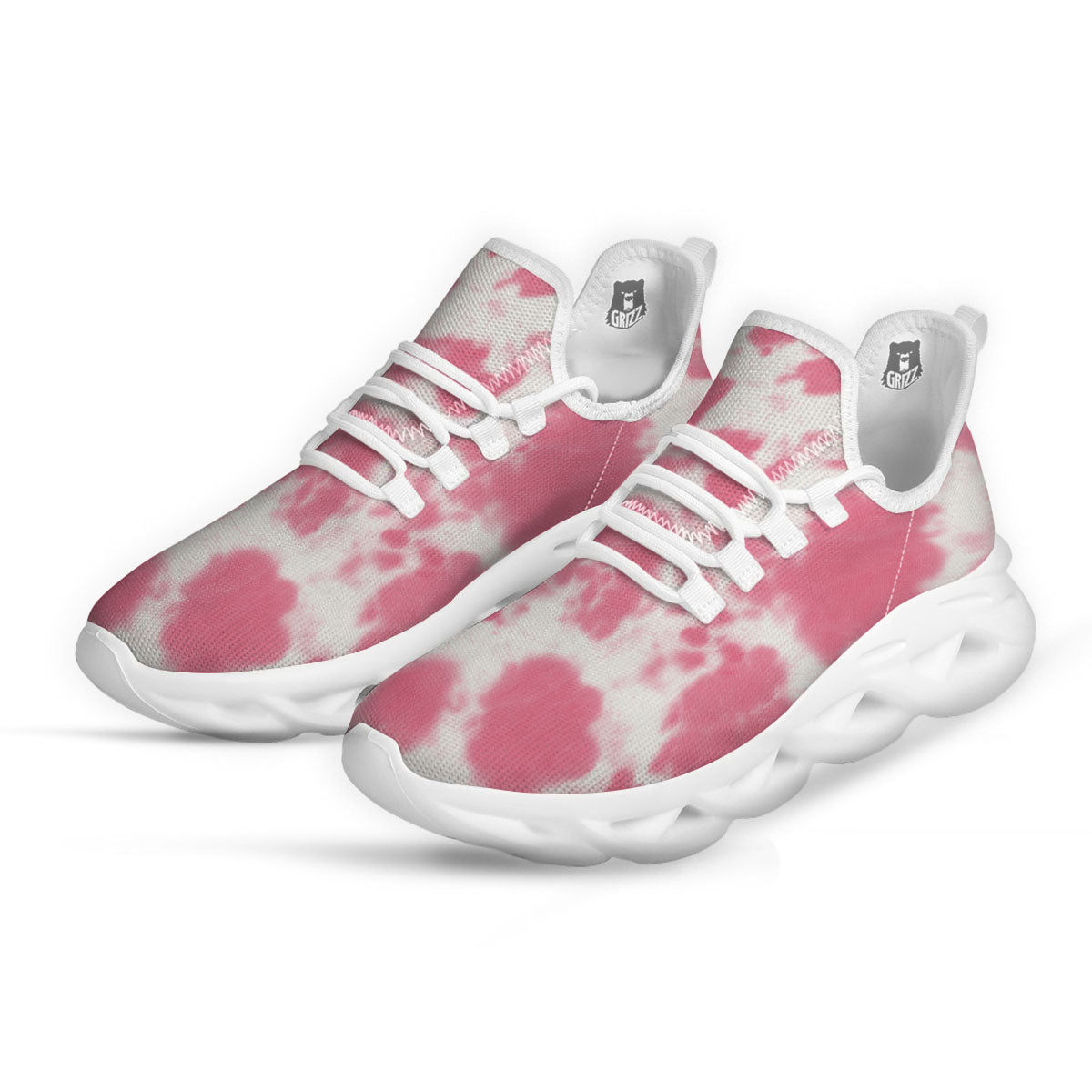 Pink Pastel And White Cow Print White Running Shoes-grizzshop