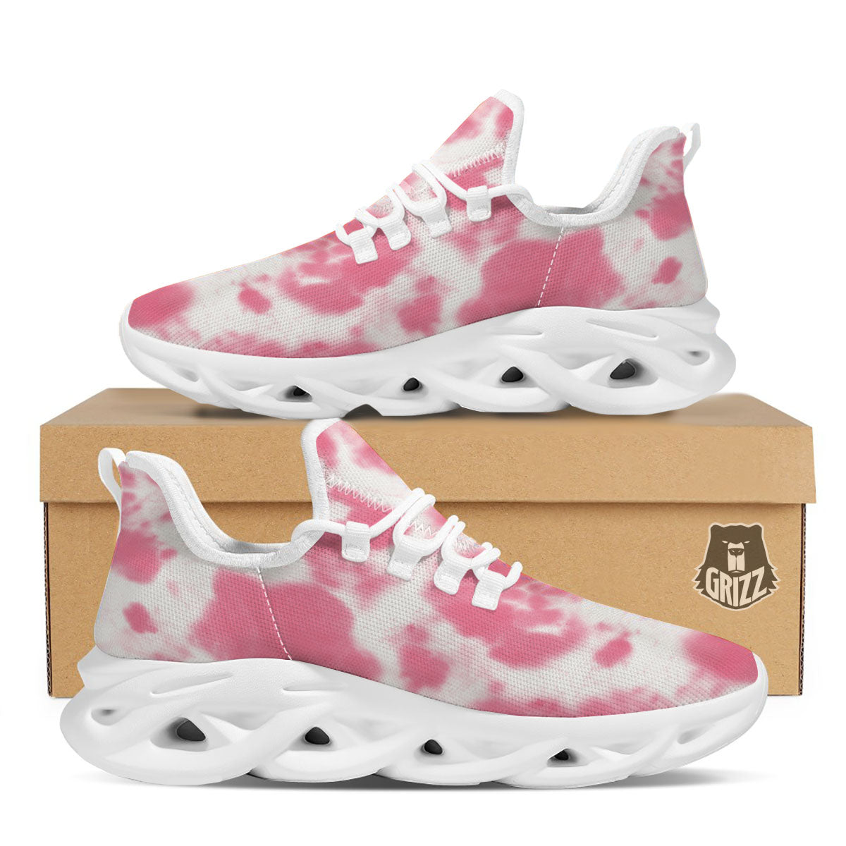 Pink Pastel And White Cow Print White Running Shoes-grizzshop