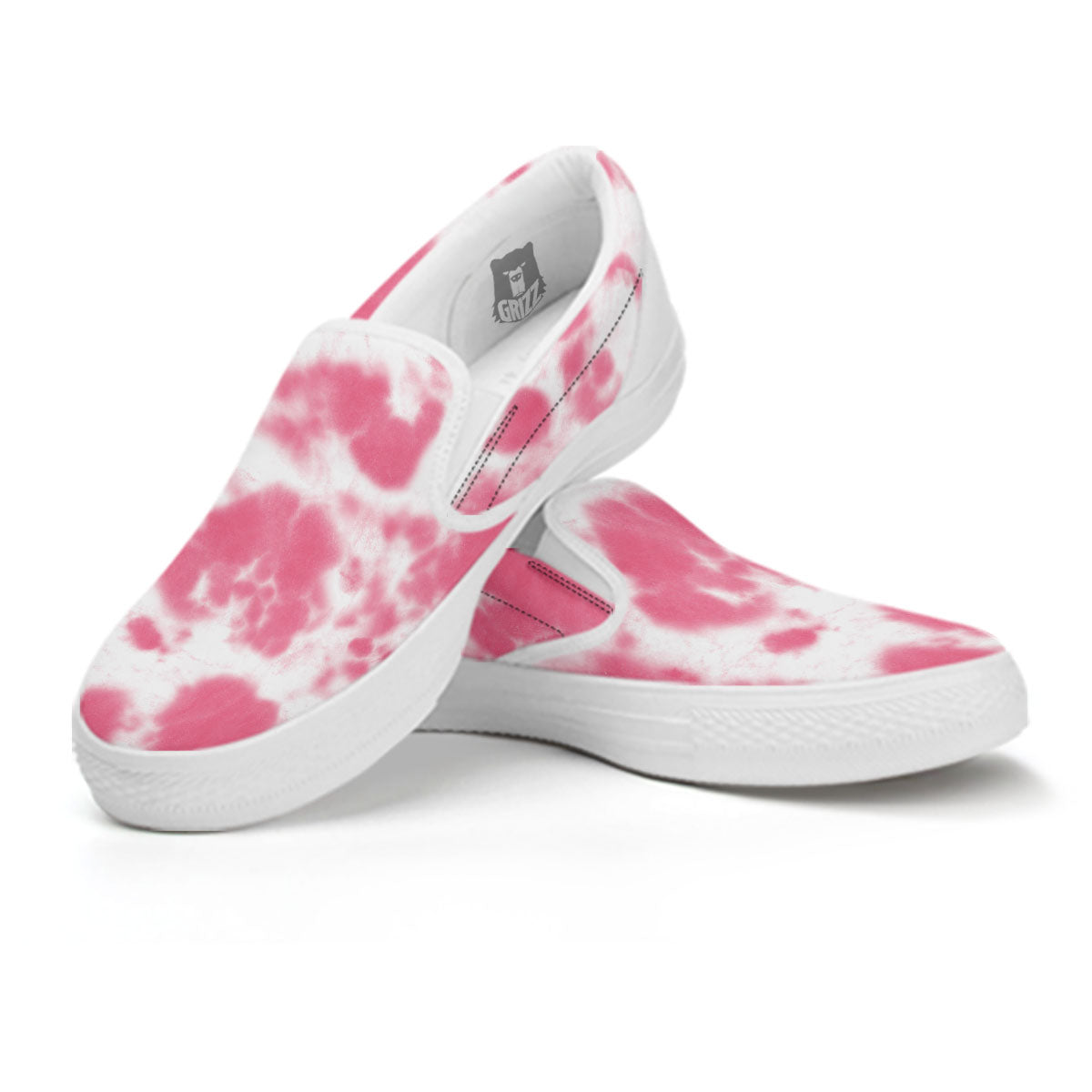 Pink Pastel And White Cow Print White Slip On Shoes-grizzshop