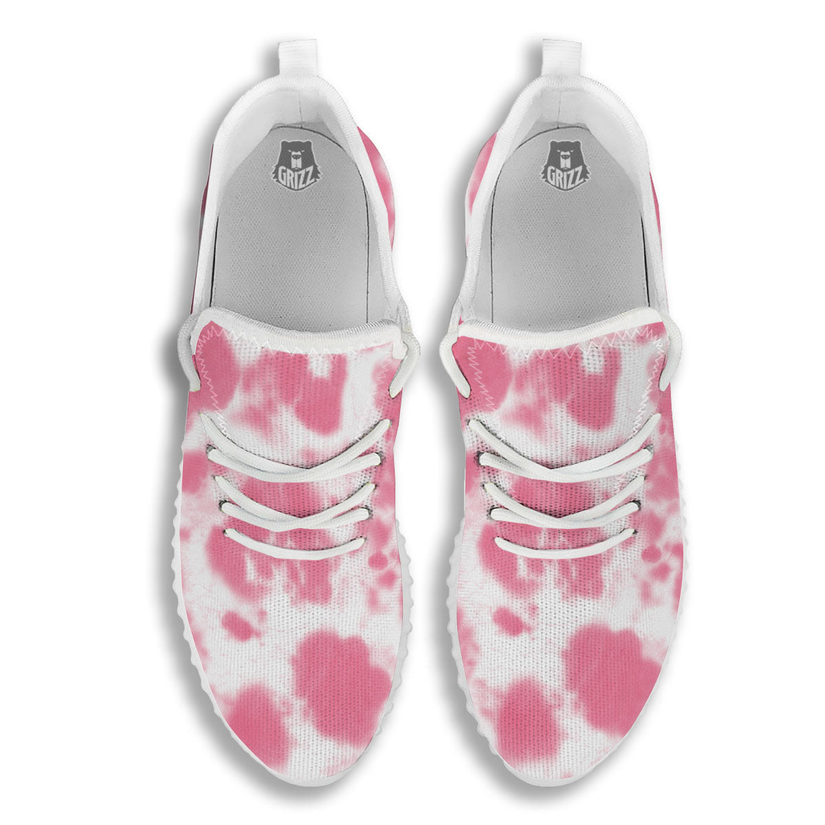Pink Pastel And White Cow Print White Walking Shoes-grizzshop