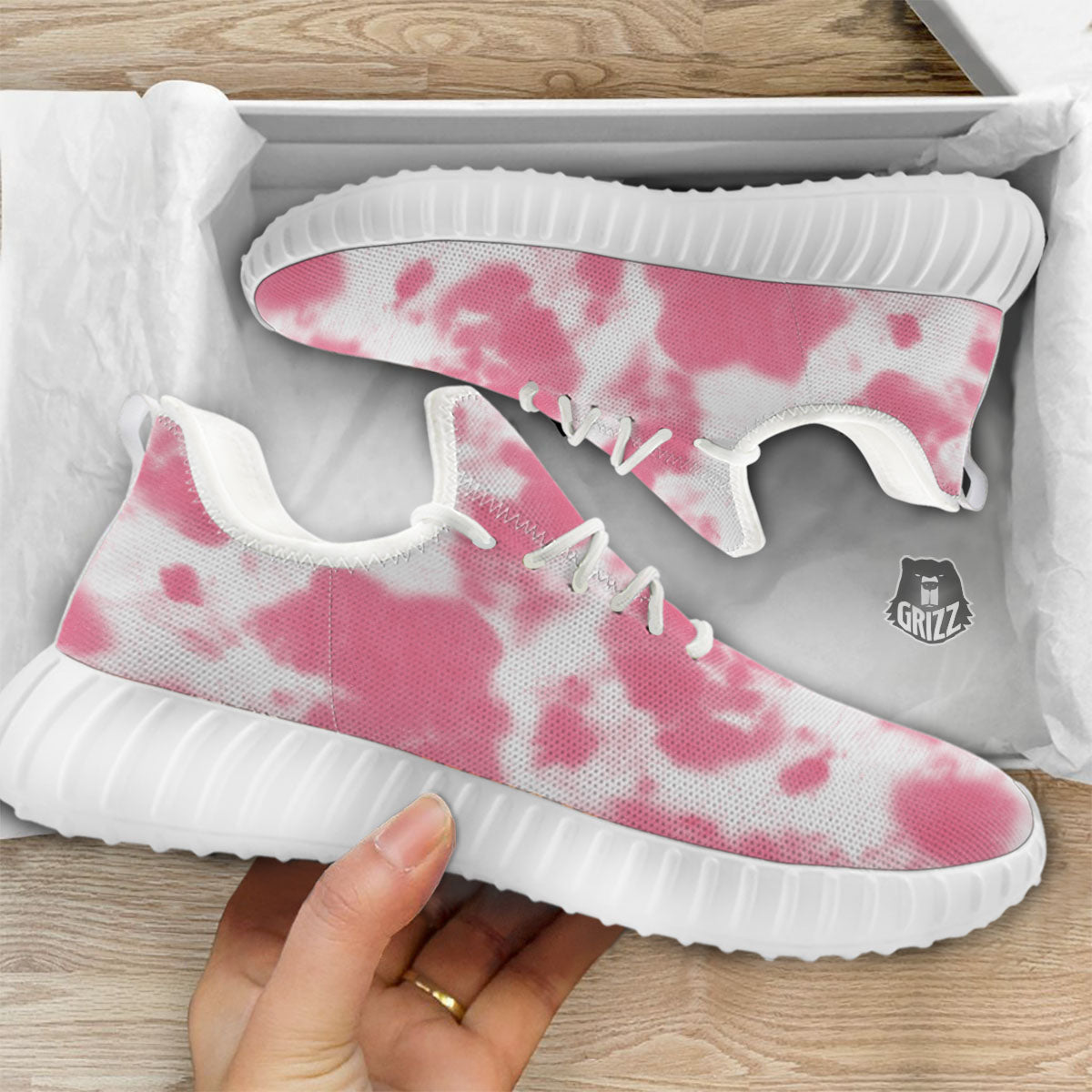 Pink Pastel And White Cow Print White Walking Shoes-grizzshop