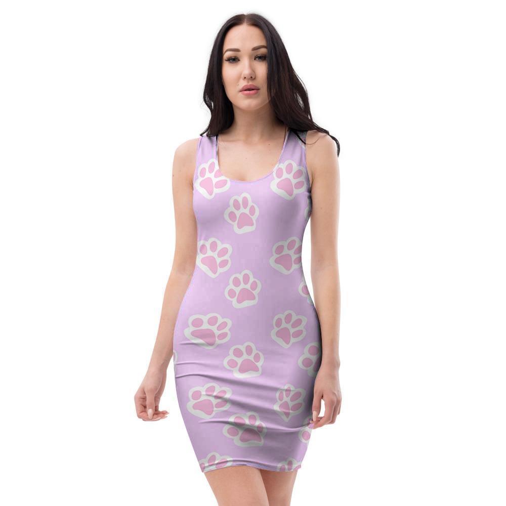 Pink Pastel Paw Bodycon Dress-grizzshop