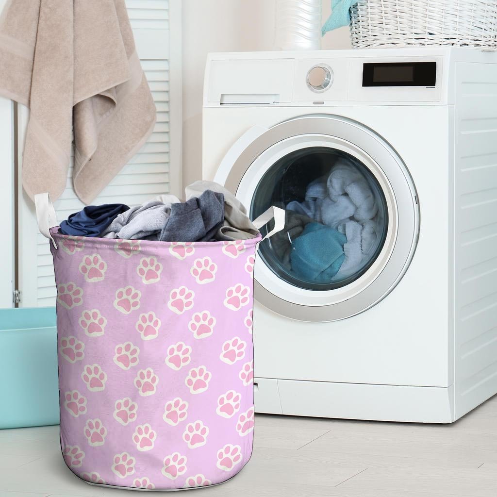 Pink Pastel Paw Laundry Basket-grizzshop