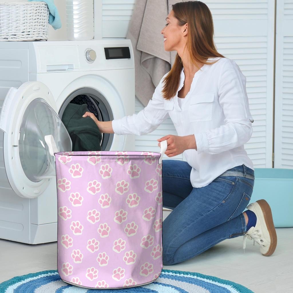 Pink Pastel Paw Laundry Basket-grizzshop