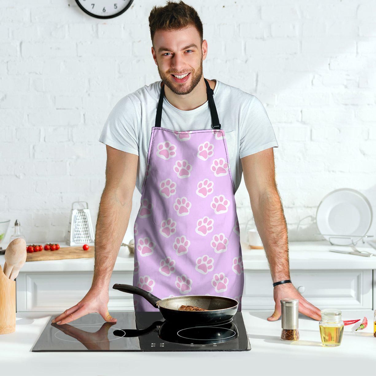 Pink Pastel Paw Men's Apron-grizzshop