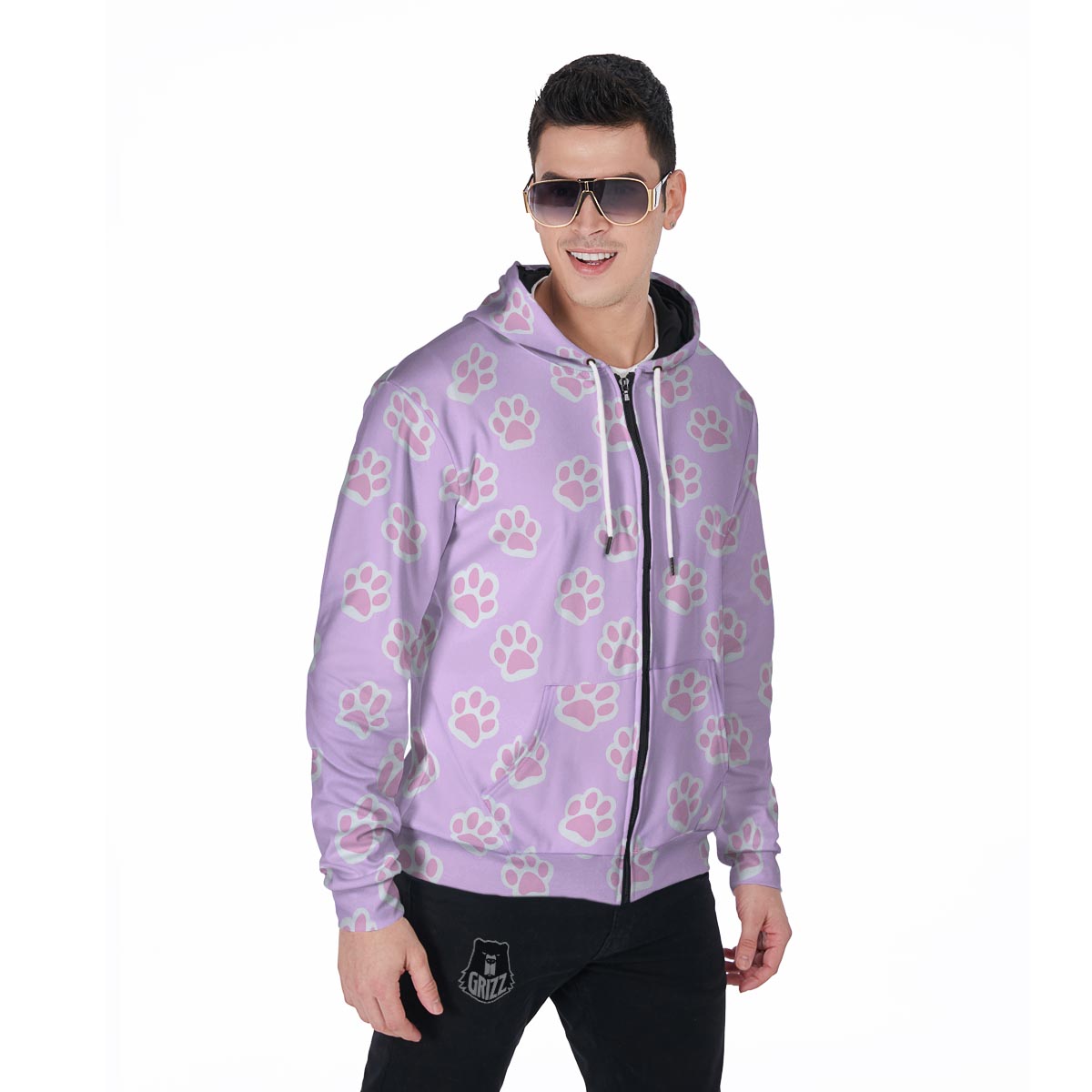 Pink Pastel Paw Men's Zip Up Hoodie-grizzshop