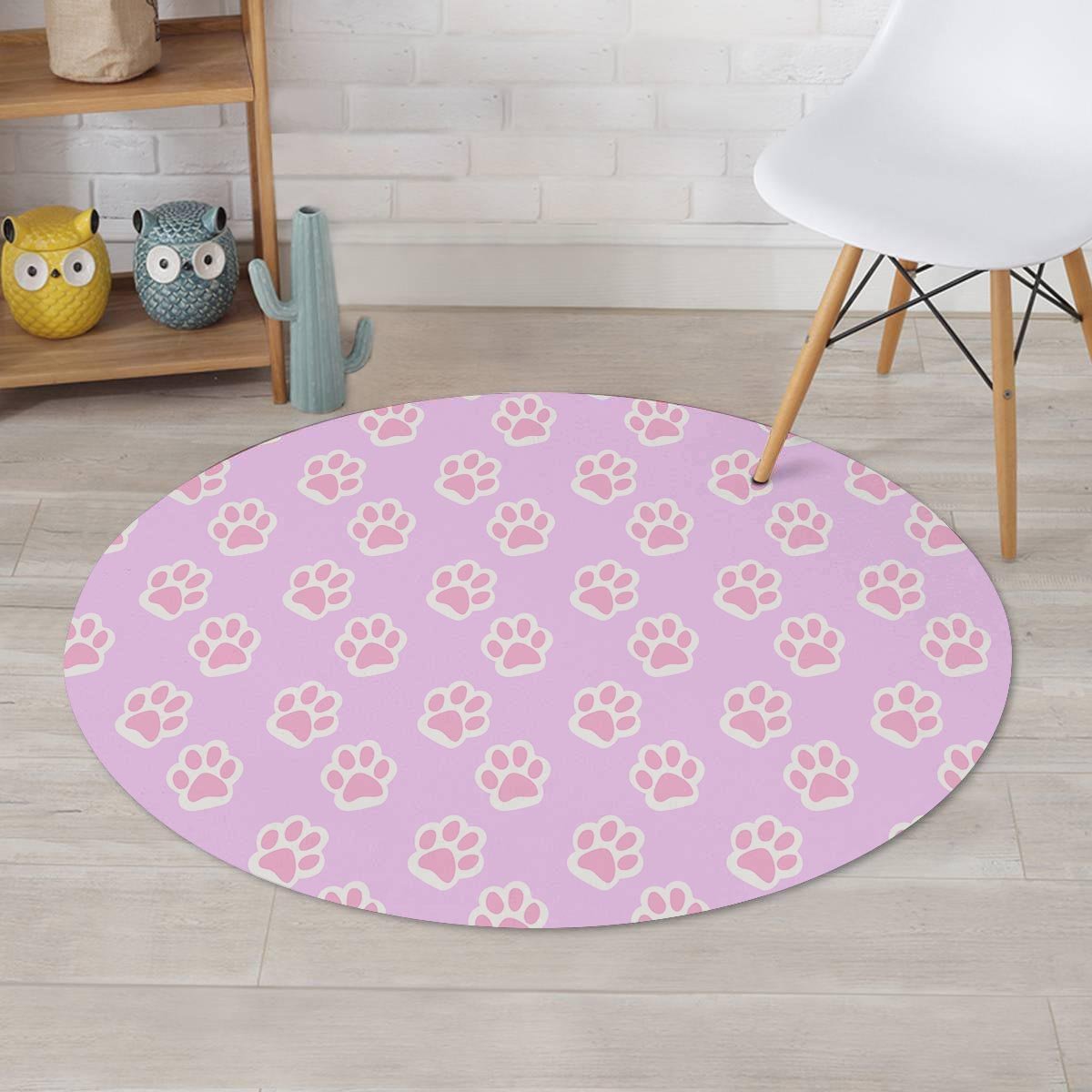 Pink Pastel Paw Round Rug-grizzshop