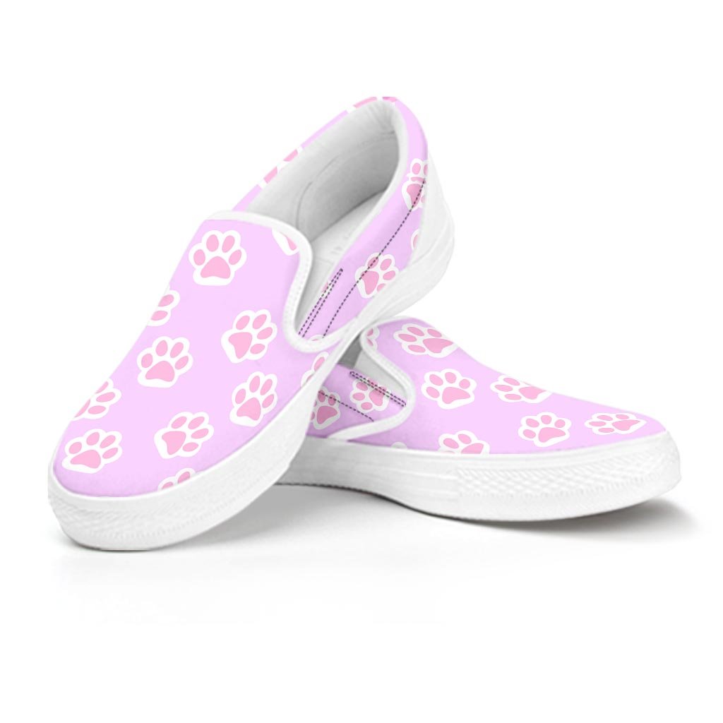 Pink Pastel Paw Women's Slip On Sneakers-grizzshop