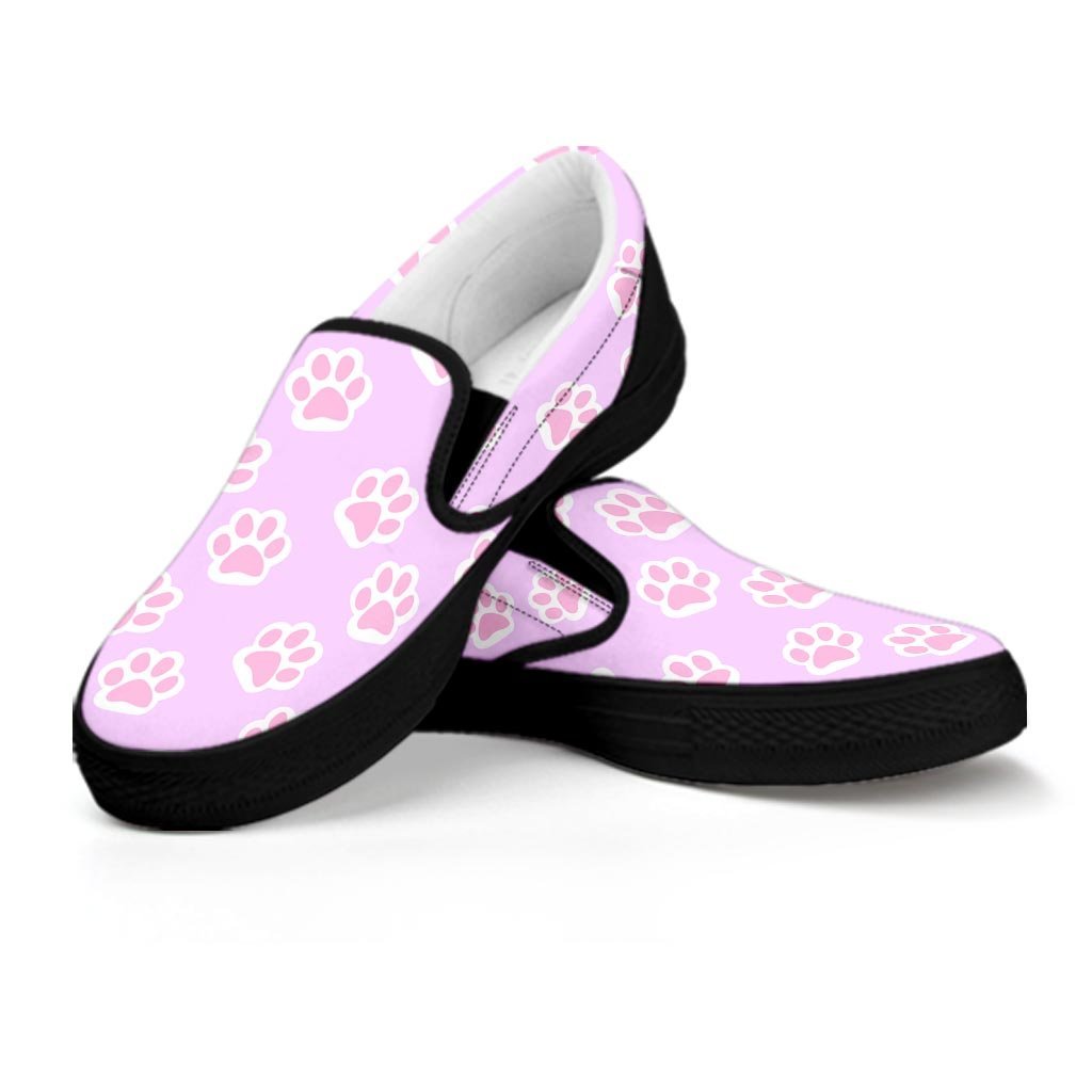 Pink Pastel Paw Women's Slip On Sneakers-grizzshop