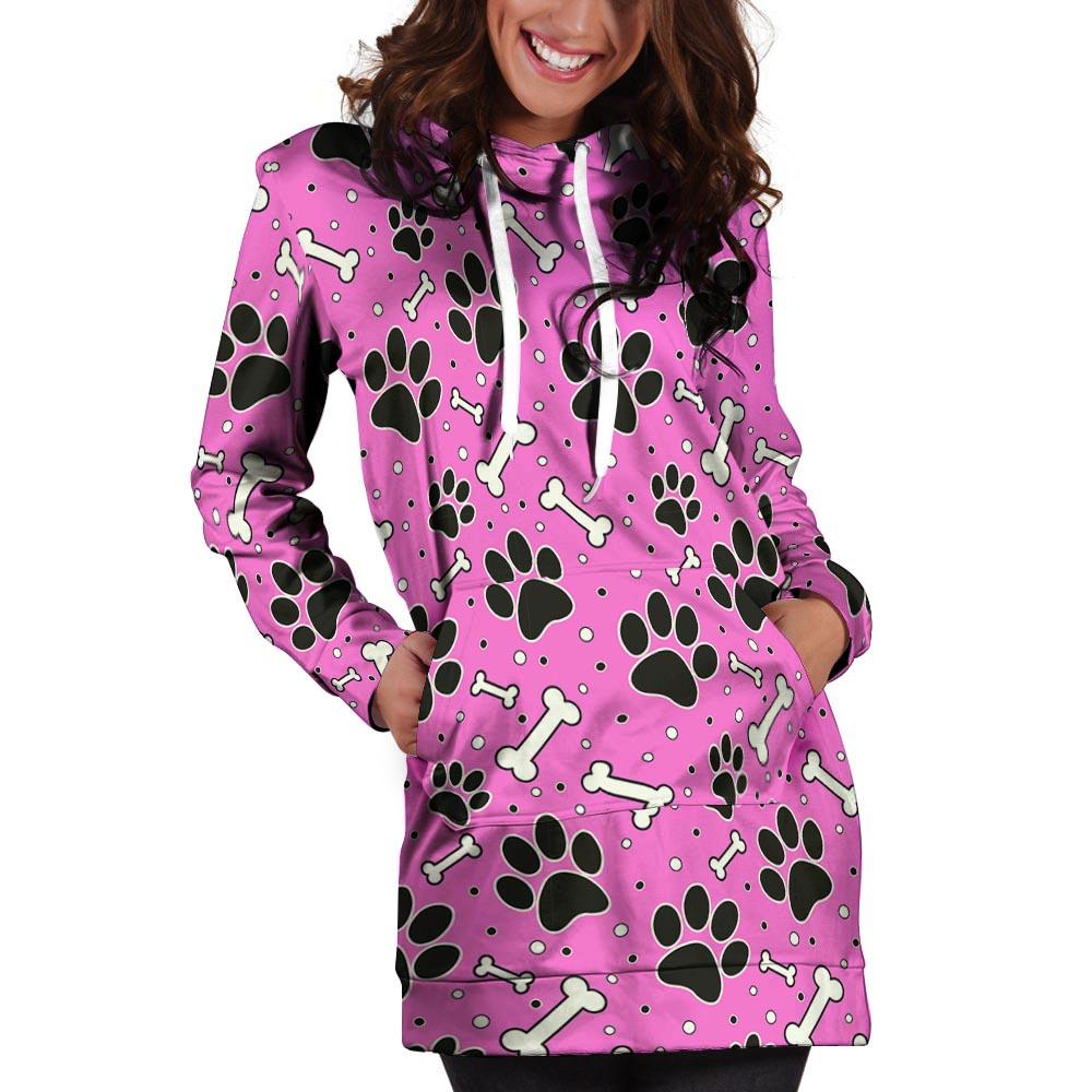 Pink Paw Hoodie Dress-grizzshop