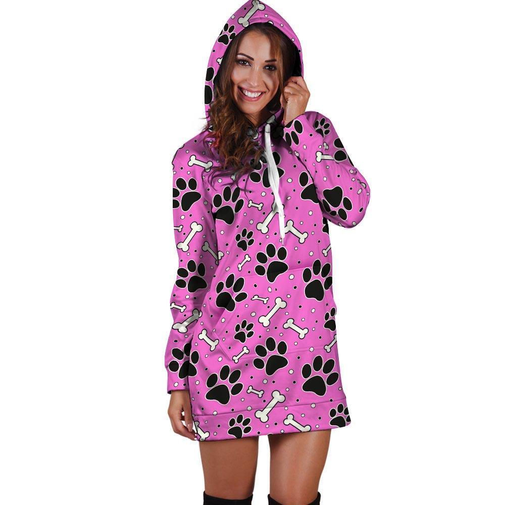 Pink Paw Hoodie Dress-grizzshop