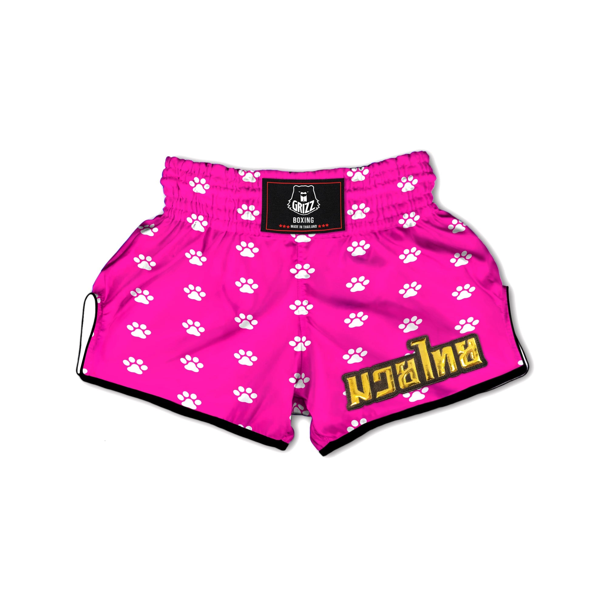 Pink Paw Print Muay Thai Boxing Shorts-grizzshop