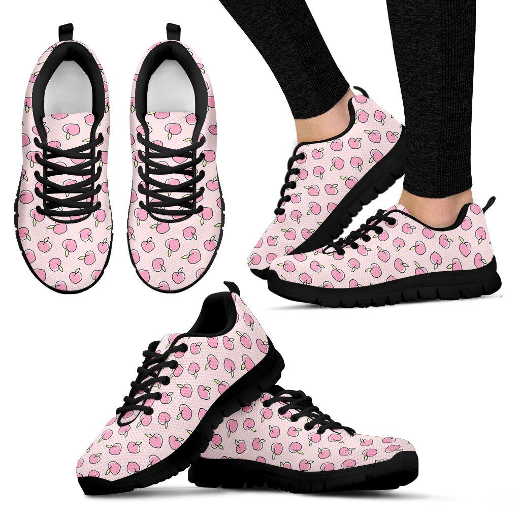 Pink Peach Pattern Print Black Sneaker Shoes For Men Women-grizzshop