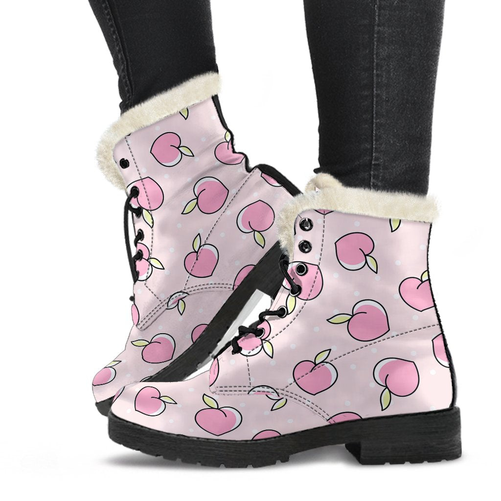 Pink Peach Pattern Print Comfy Winter Boots-grizzshop