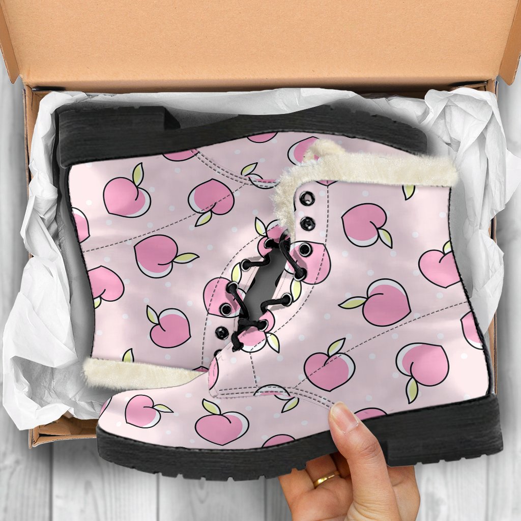Pink Peach Pattern Print Comfy Winter Boots-grizzshop