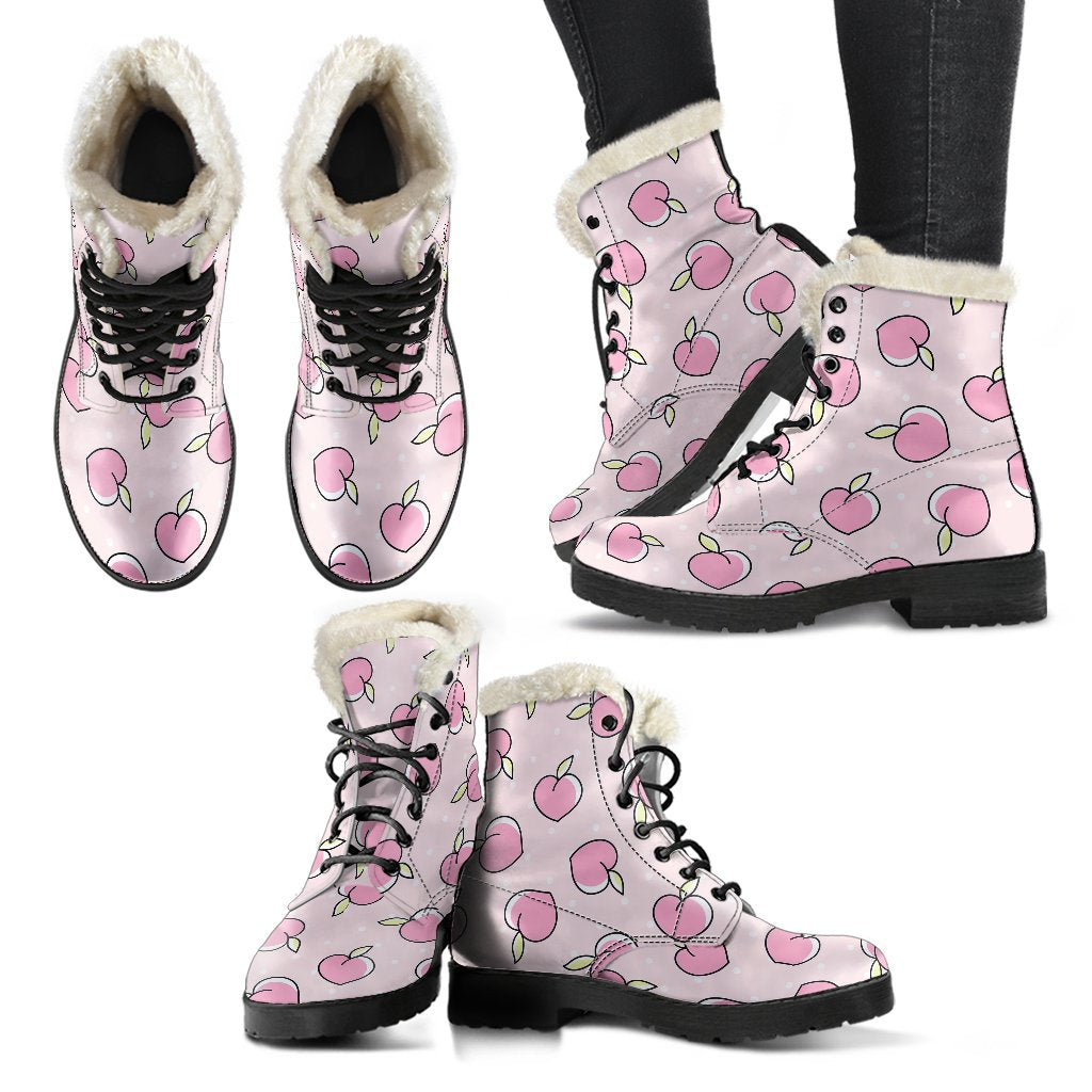 Pink Peach Pattern Print Comfy Winter Boots-grizzshop