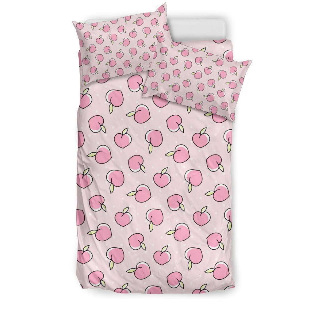 Pink Peach Pattern Print Duvet Cover Bedding Set-grizzshop