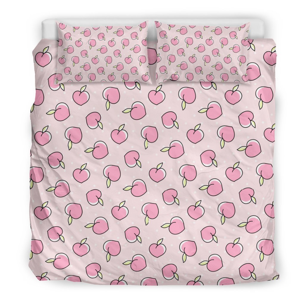 Pink Peach Pattern Print Duvet Cover Bedding Set-grizzshop