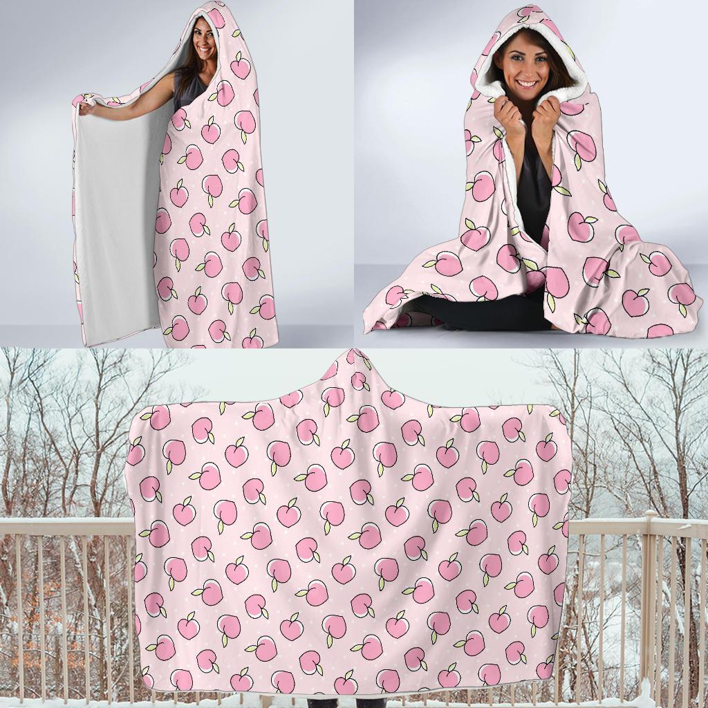 Pink Peach Pattern Print Hooded Blanket-grizzshop