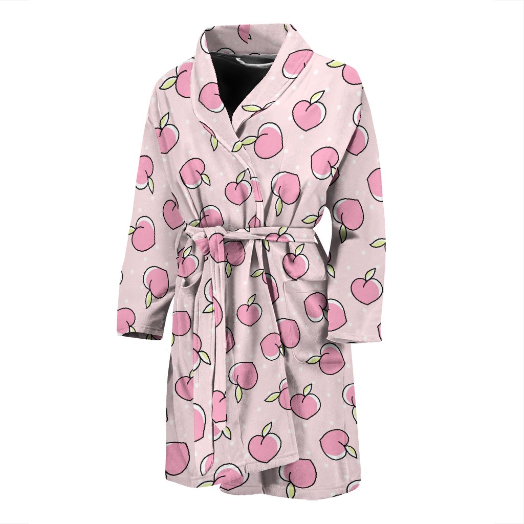 Pink Peach Pattern Print Men Long Robe-grizzshop