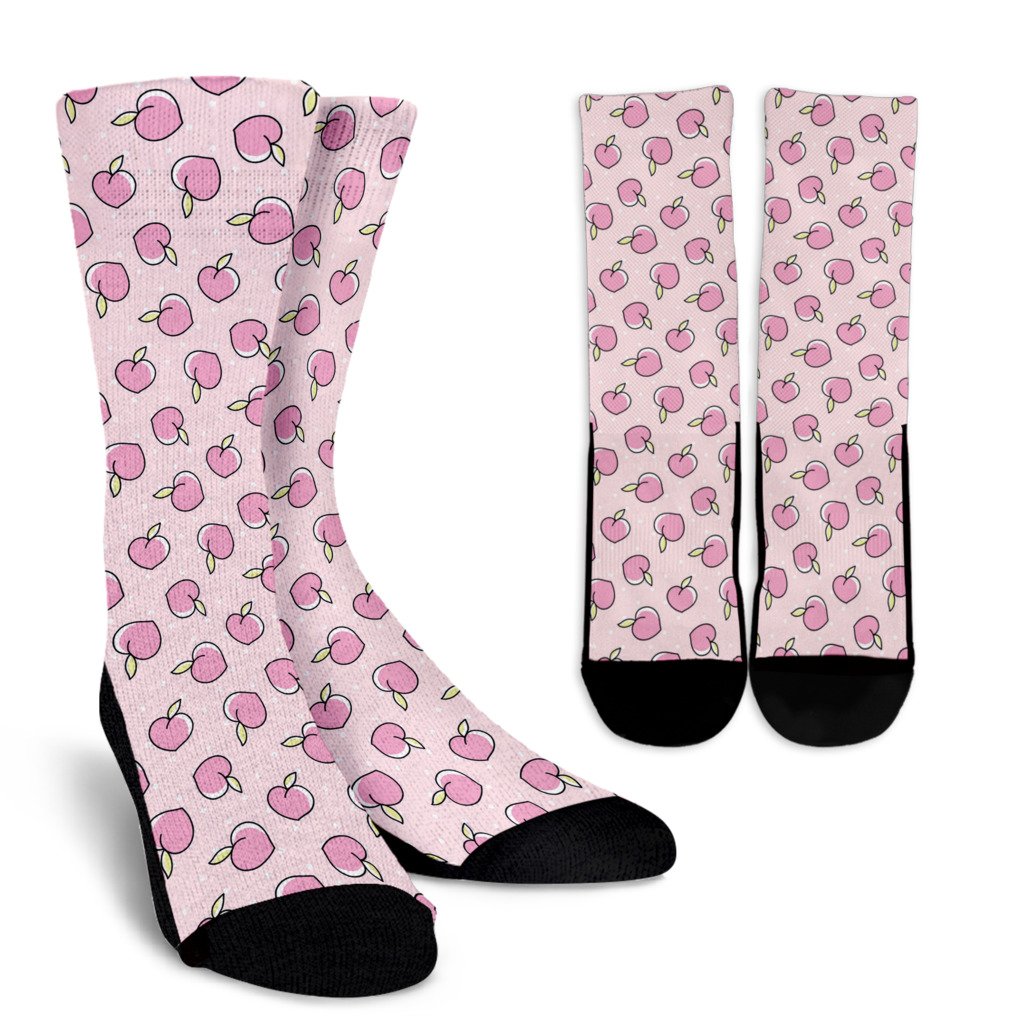 Pink Peach Pattern Print Unisex Crew Socks-grizzshop