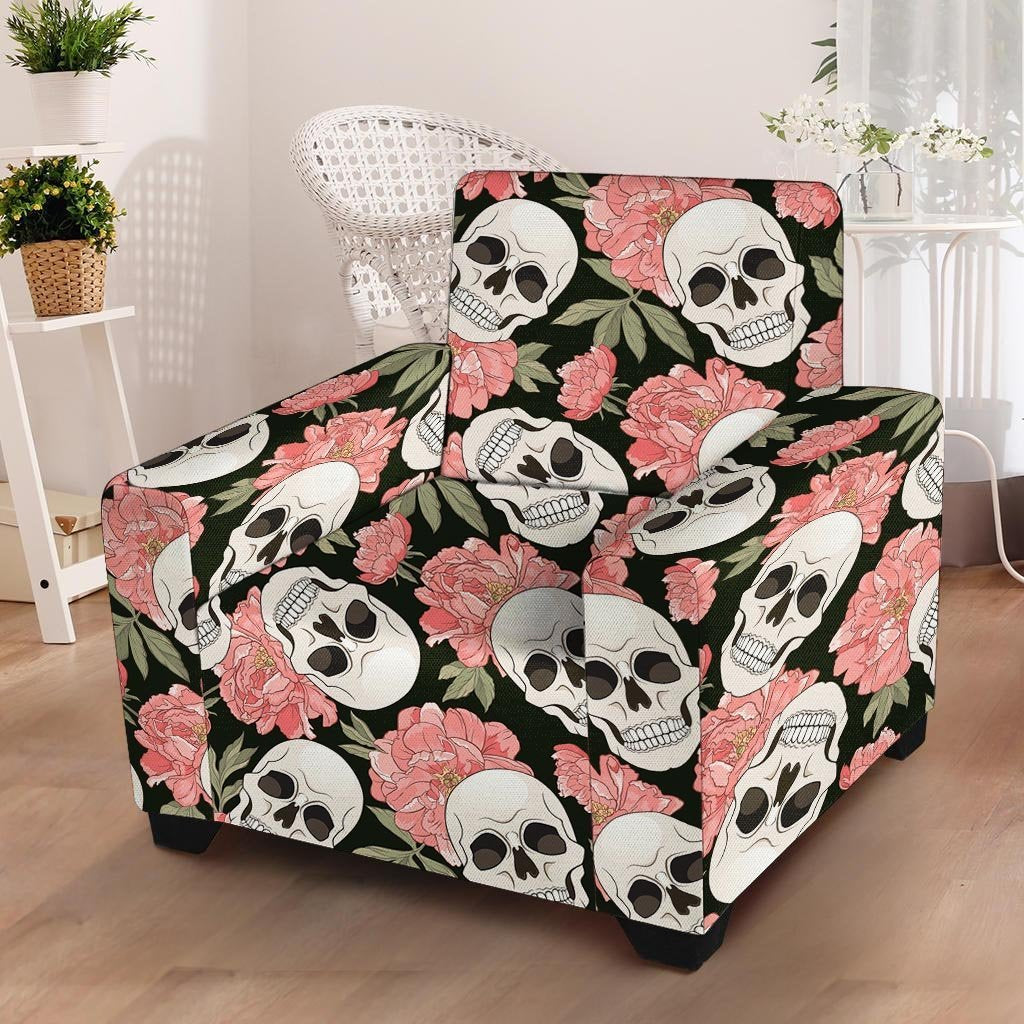 Pink Peony Skull Armchair Cover-grizzshop