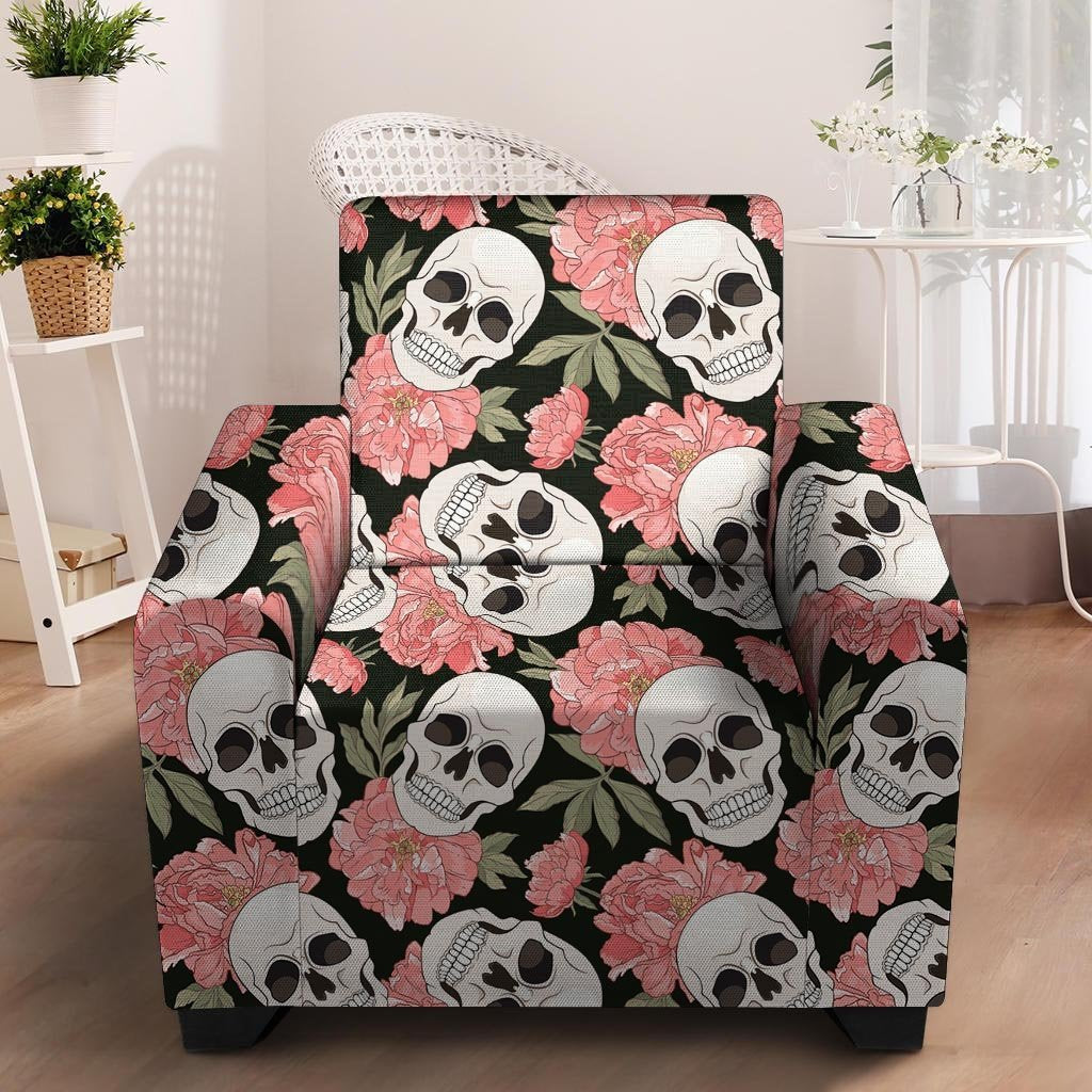 Pink Peony Skull Armchair Cover-grizzshop