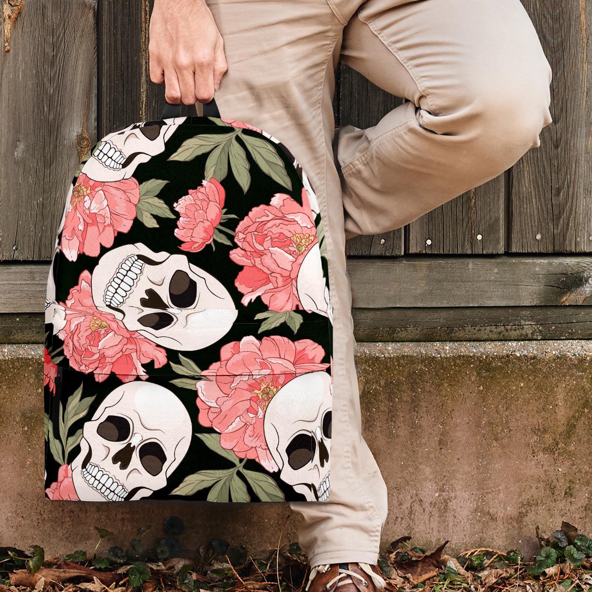 Pink Peony Skull Backpack-grizzshop