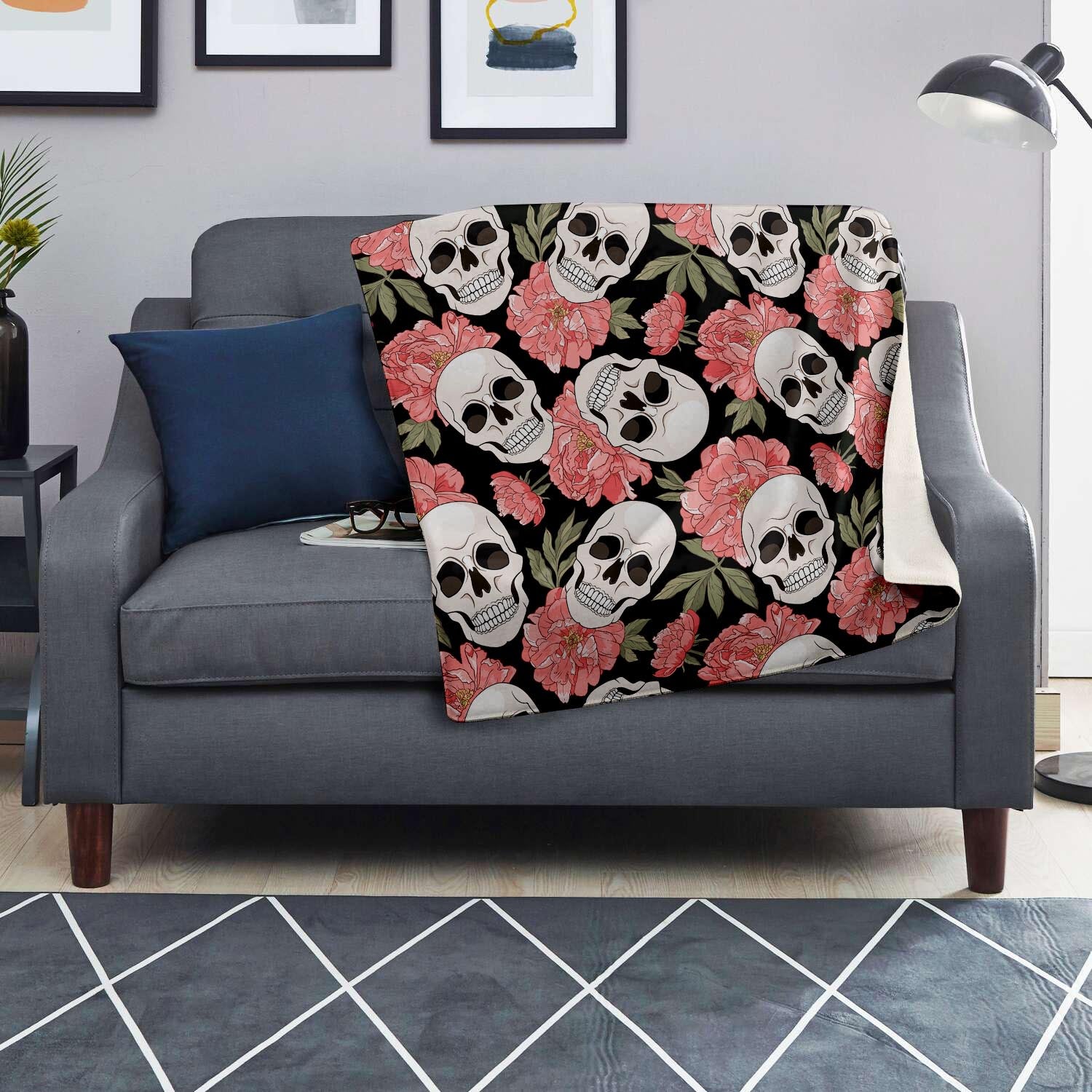 Pink Peony Skull Blanket-grizzshop