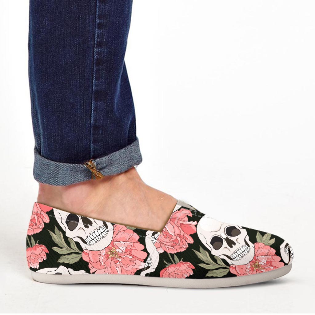 Pink Peony Skull Canvas Shoes-grizzshop