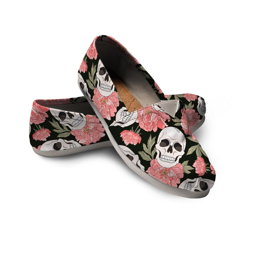 Pink Peony Skull Canvas Shoes-grizzshop