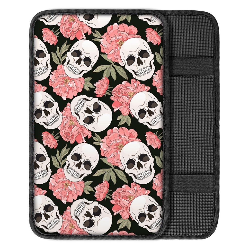 Pink Peony Skull Car Console Cover-grizzshop