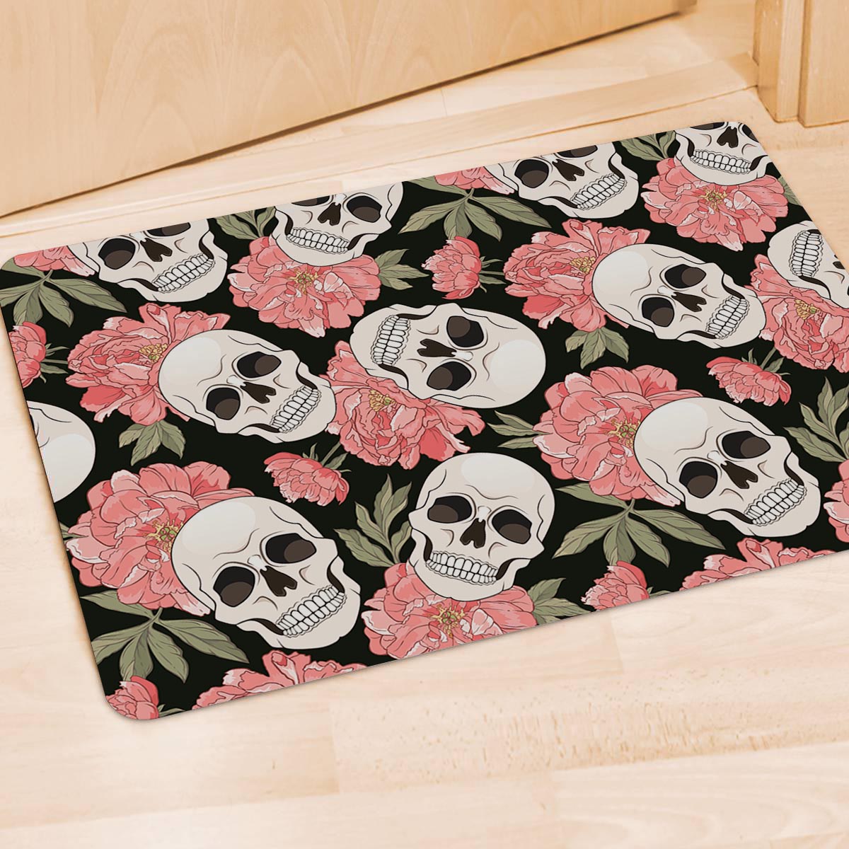 Pink Peony Skull Door Mat-grizzshop