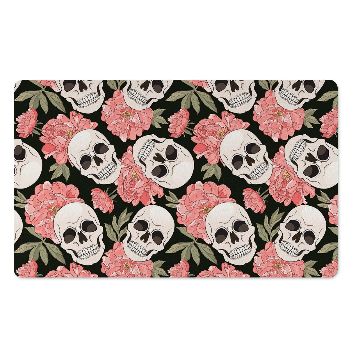 Pink Peony Skull Door Mat-grizzshop