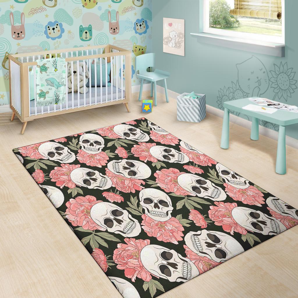 Pink Peony Skull Floor Mat-grizzshop