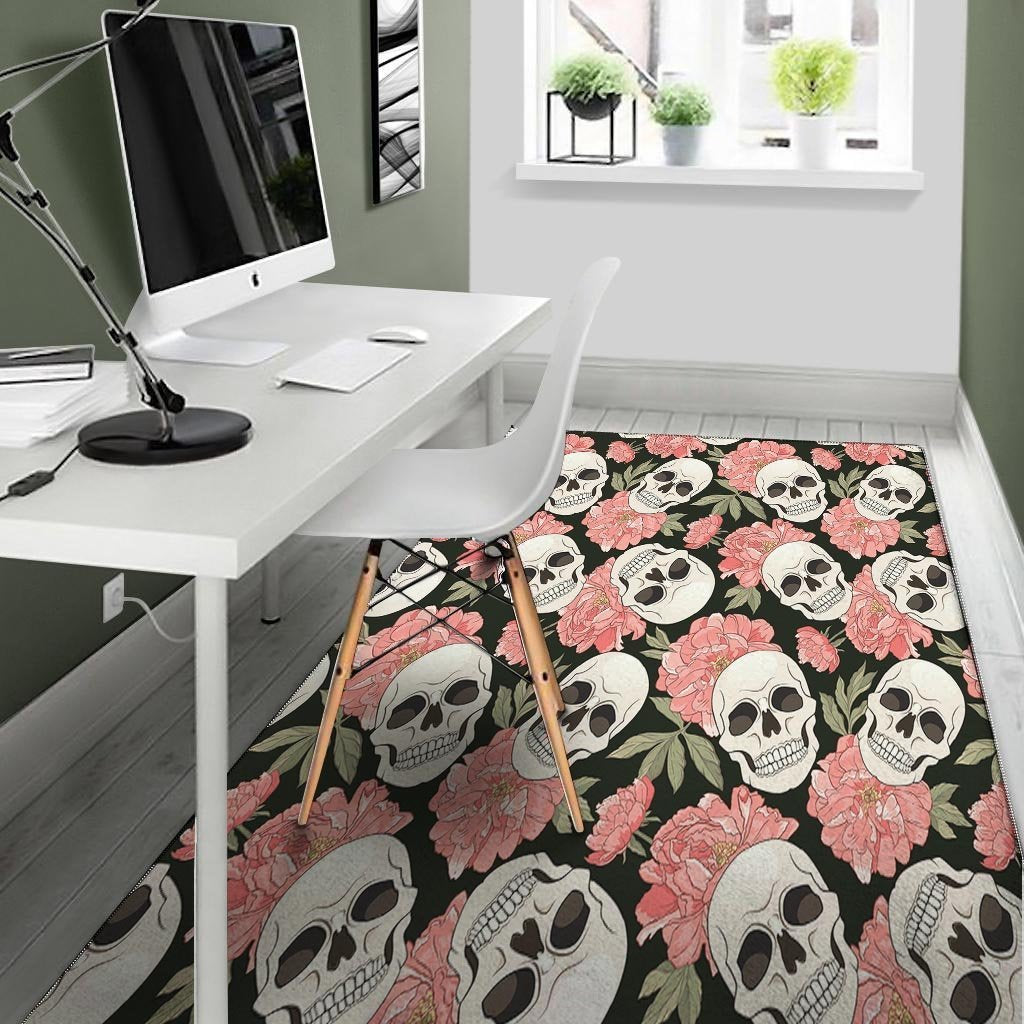 Pink Peony Skull Floor Mat-grizzshop