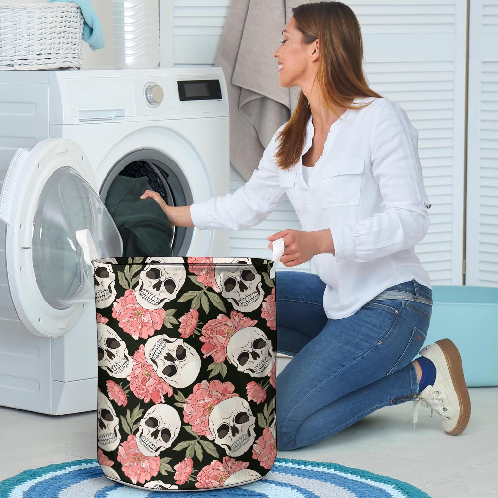 Pink Peony Skull Laundry Basket-grizzshop