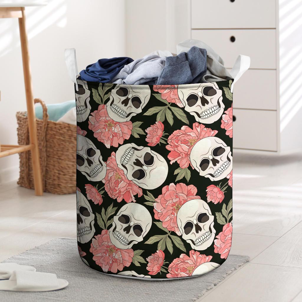 Pink Peony Skull Laundry Basket-grizzshop