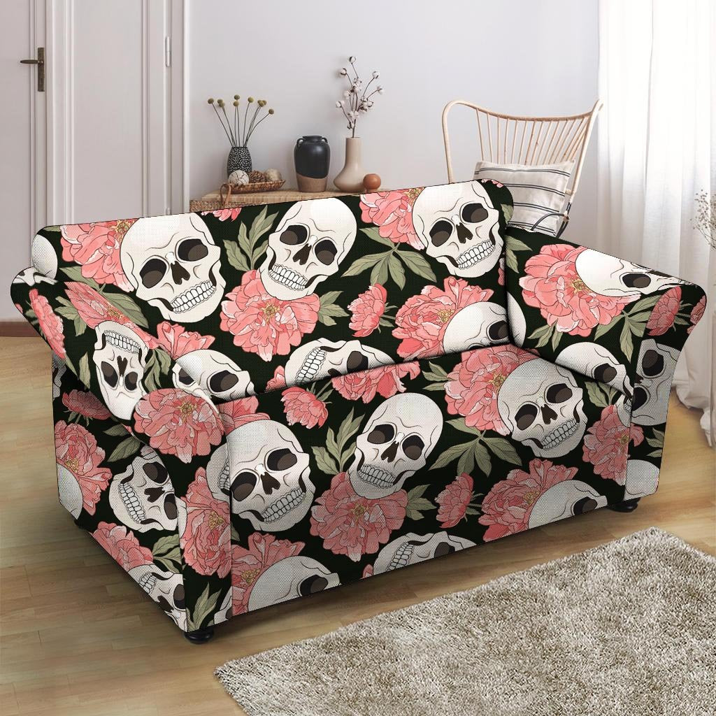 Pink Peony Skull Loveseat Cover-grizzshop