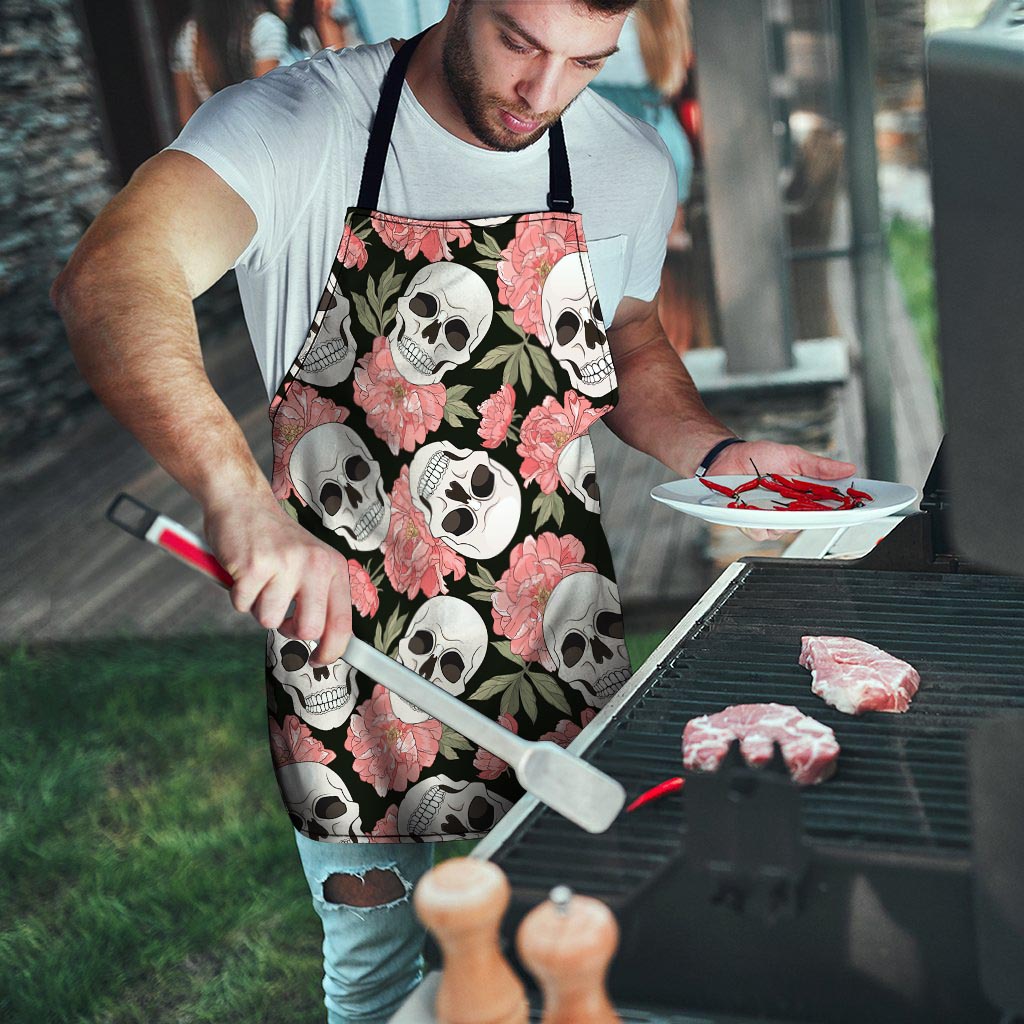 Pink Peony Skull Men's Apron-grizzshop