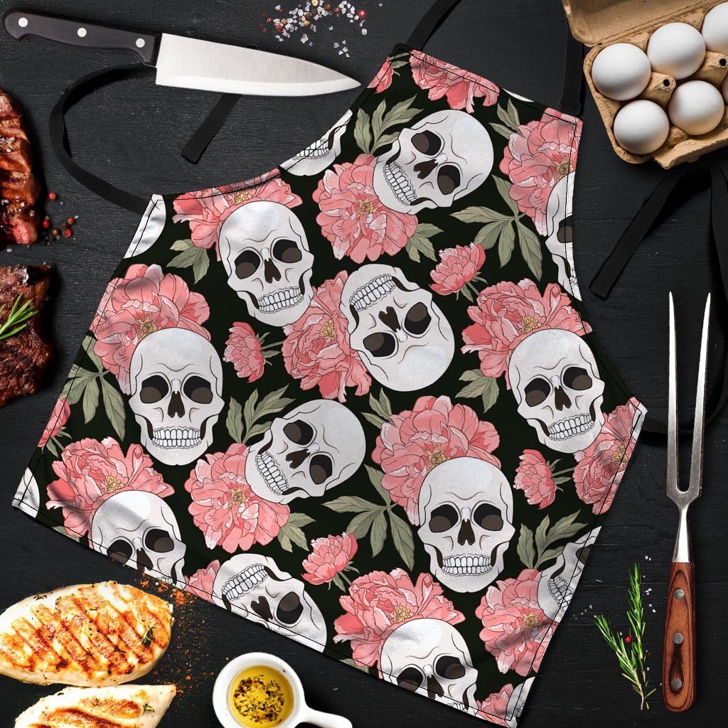 Pink Peony Skull Men's Apron-grizzshop