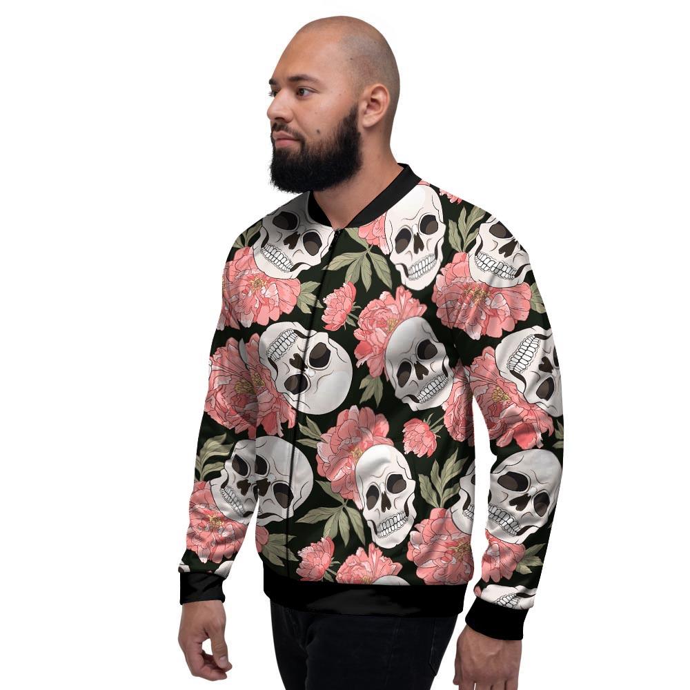 Pink Peony Skull Men's Bomber Jacket-grizzshop