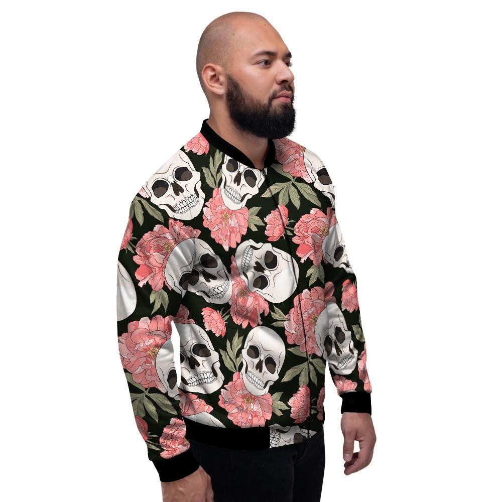 Pink Peony Skull Men's Bomber Jacket-grizzshop