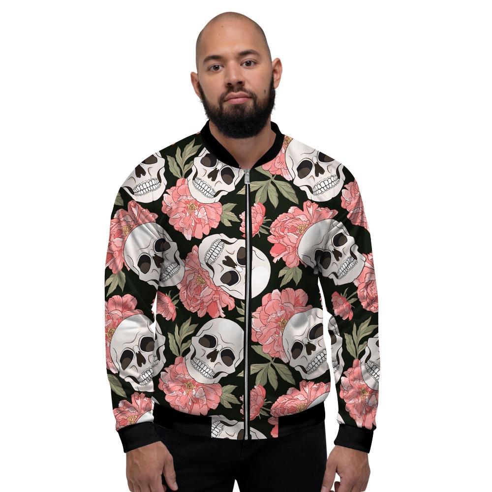 Pink Peony Skull Men's Bomber Jacket-grizzshop