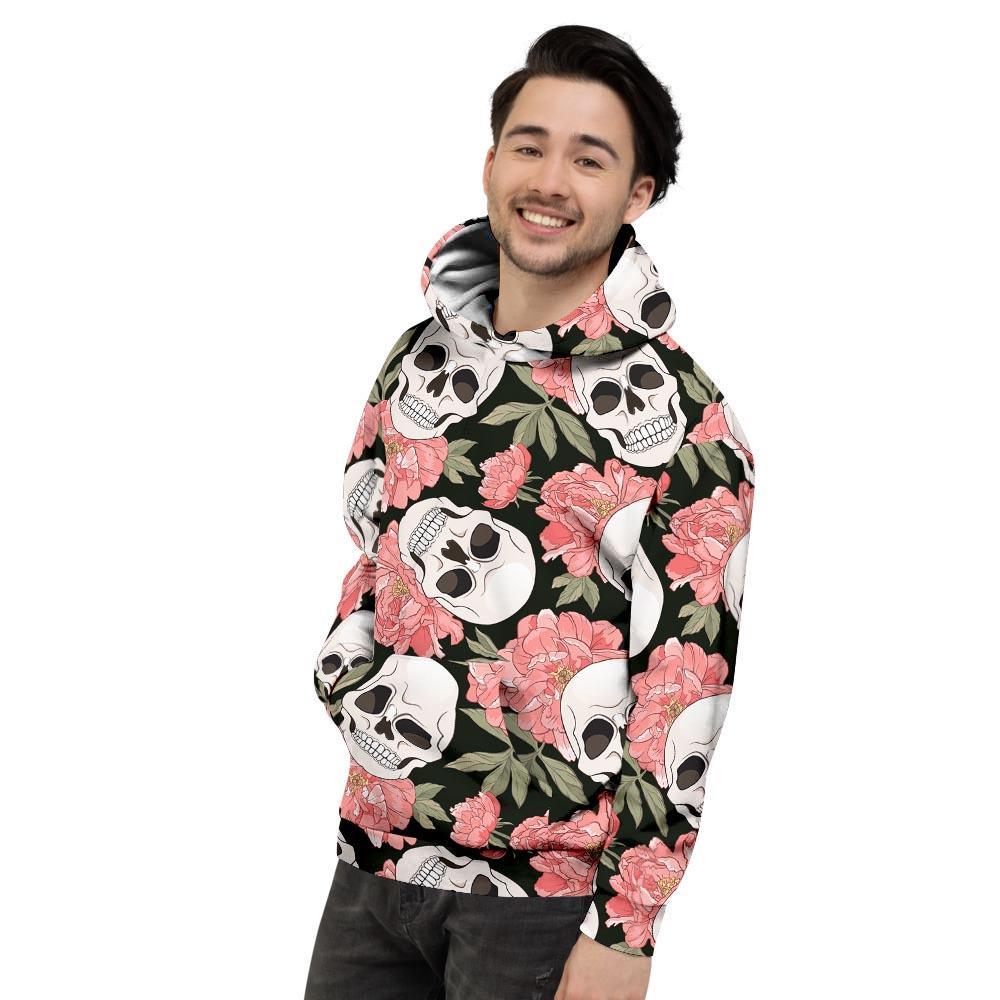 Pink Peony Skull Men's Hoodie-grizzshop