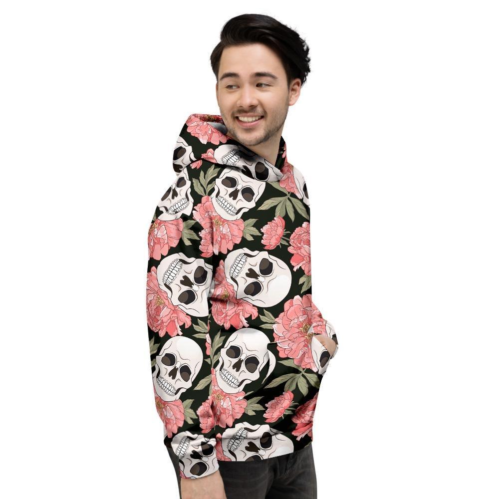 Pink Peony Skull Men's Hoodie-grizzshop