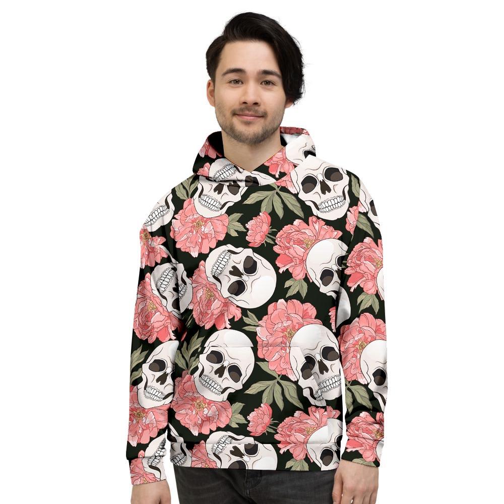 Pink Peony Skull Men's Hoodie-grizzshop