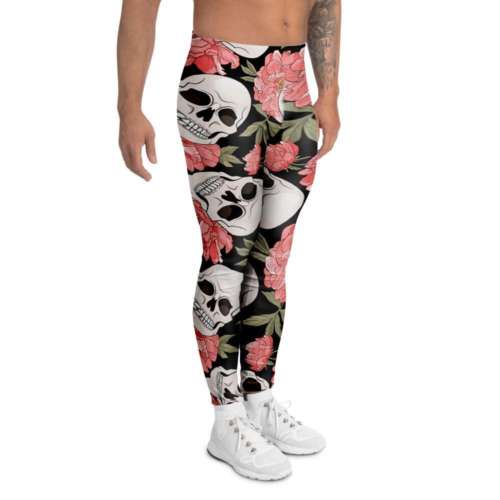 Pink Peony Skull Men's Leggings-grizzshop