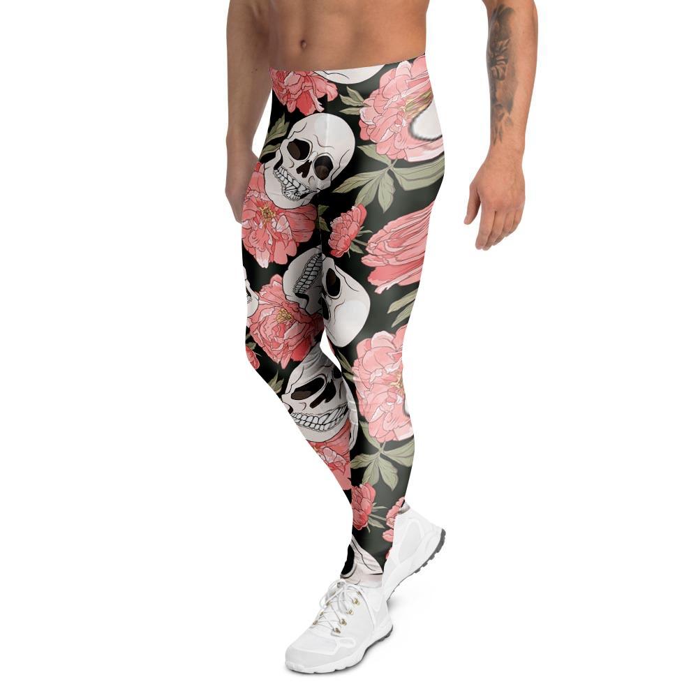 Pink Peony Skull Men's Leggings-grizzshop